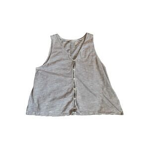 Lands End Women Medium Striped Tank Top Black White Button Front Cotton